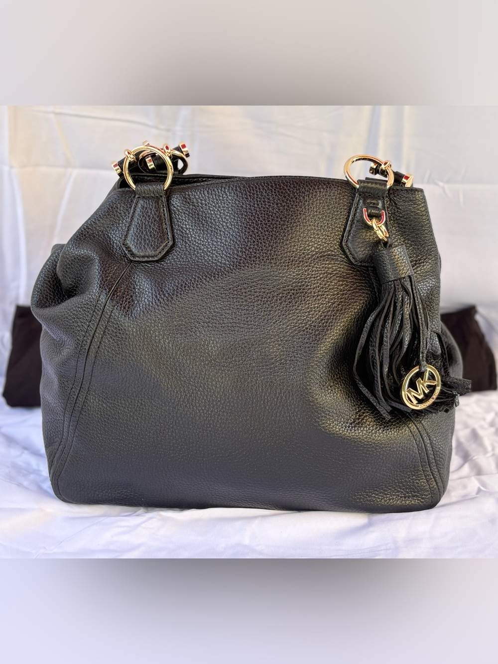 Michael Kors Frances in Black Pebbled Leather with Tassel Charm